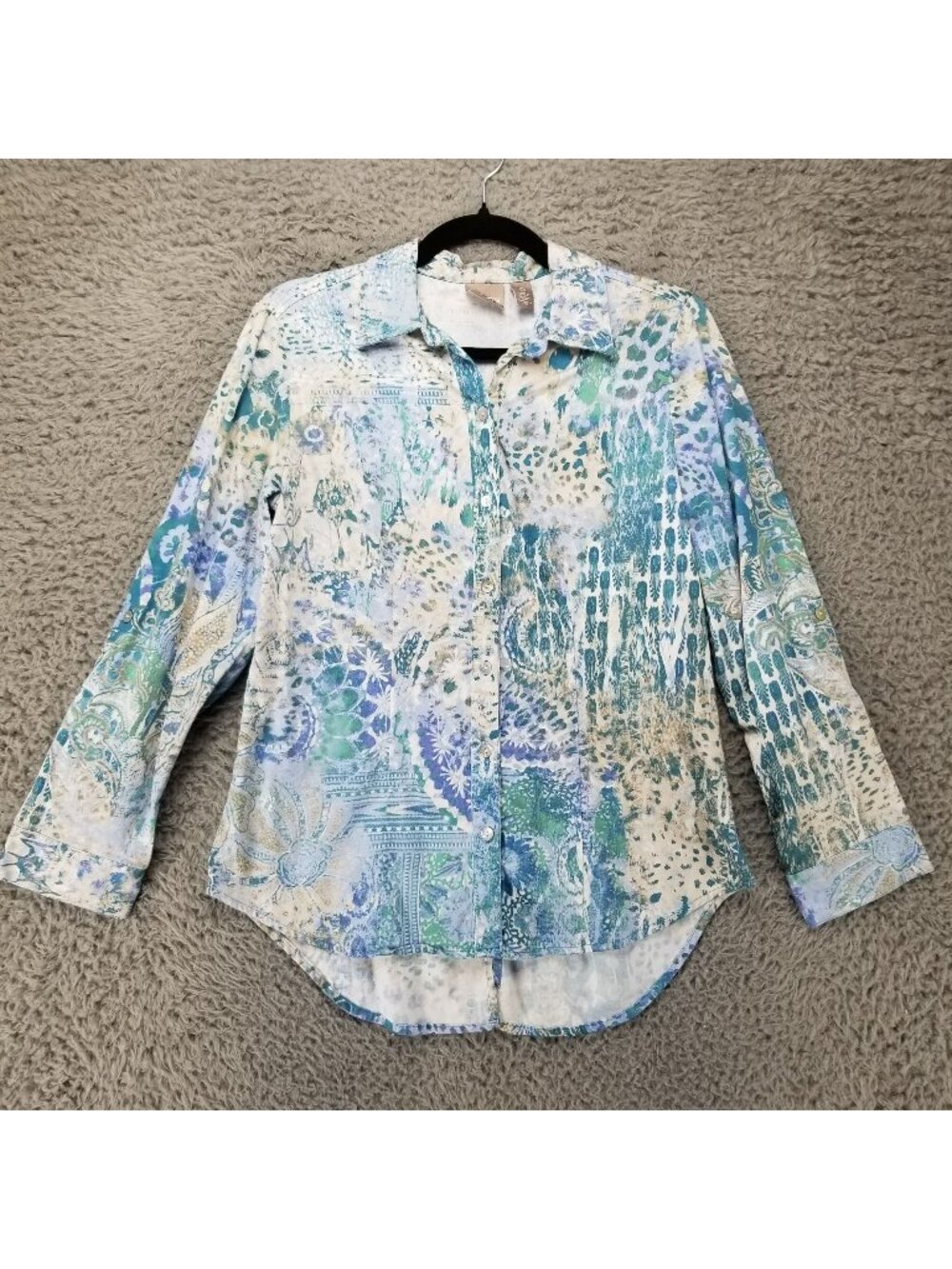 Chicos Shirt Womens 0 US 4 Blue Long Sleeve Button Up Roll Tab Blouse